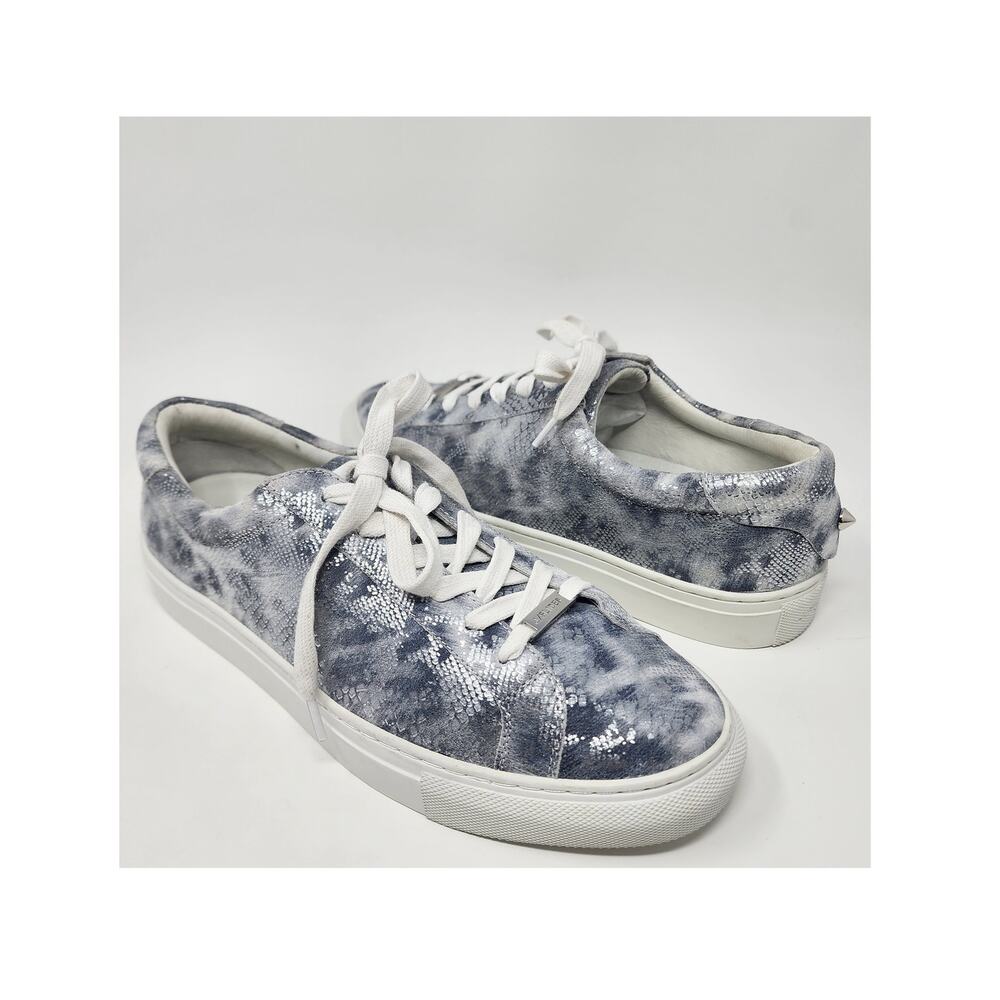 J/Slides Lucki Sneaker Women 9.5M Silver Metallic Snake Leather Comfort Studded